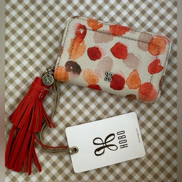 NEW Hobo Nila Zip Around Card Accordion Wallet Key Chain Watercolor Polka Dots - Picture 2 of 6